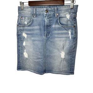 7 For All Mankind | Light Blue Distressed Denim Mini Skirt | Sz 29